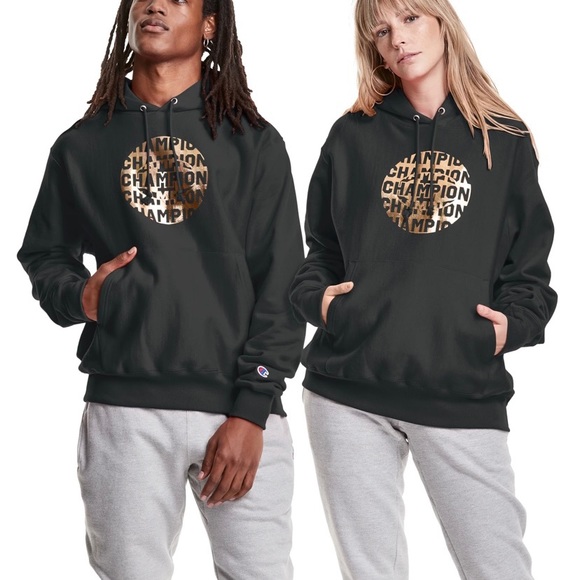Champion Black W/ Gold Metallic Hoodie - Picture 1 of 7